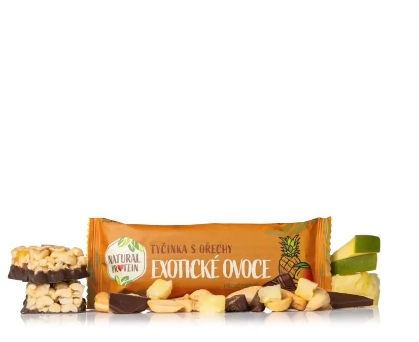 NaturalProtein Ořechová tyčinka - Exotické ovoce, 40g