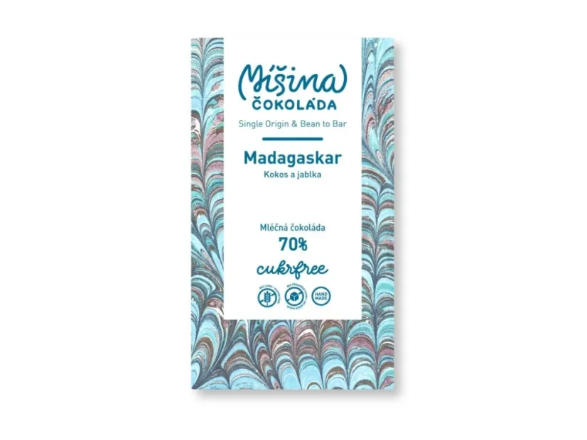 Míšina čokoláda Cukrfree mléčná čokoláda 70% Madagaskar s kokosem a jablky, 50g