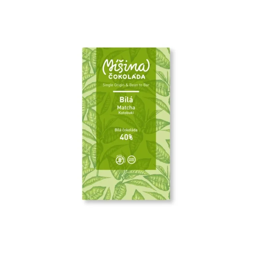 Míšina čokoláda Bílá čokoláda 40% se zeleným čajem Matcha, 50g