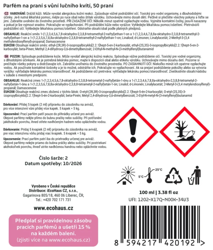EcoHaus Prací parfém luční kvítí 100ml, 100 praní