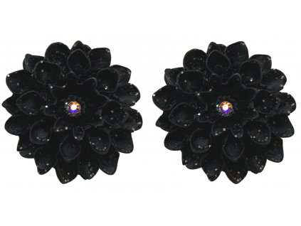 Flowerski ROYAL Naušnice Gleaming Black s kamínkem, 1 pár