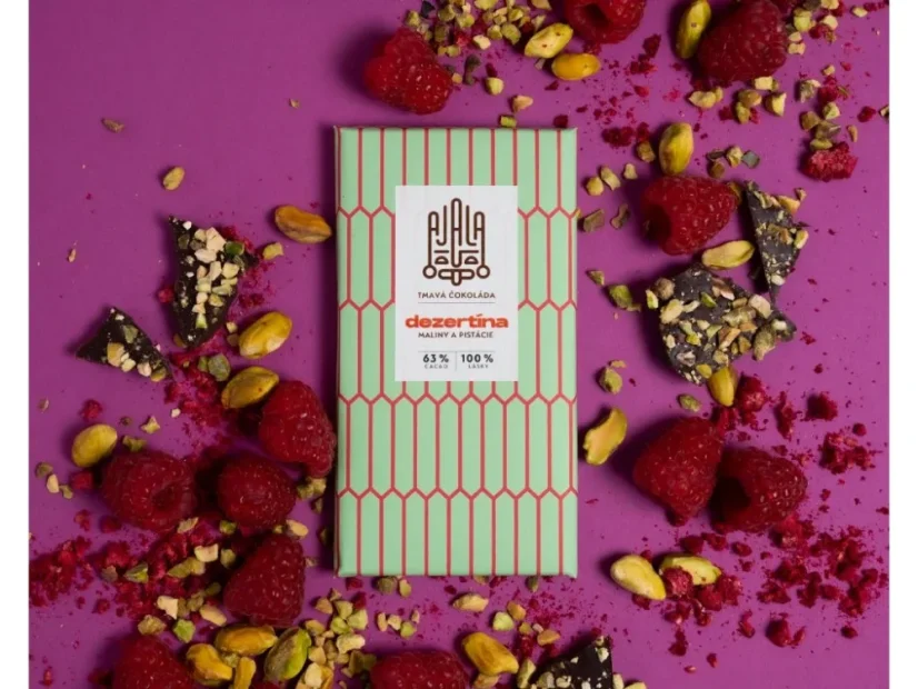 Ajala Maliny & pistácie - 63% hořká čokoláda, 45g